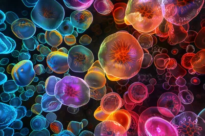 Abstract Bioluminescent Jellyfish Floating In Deep Ocean