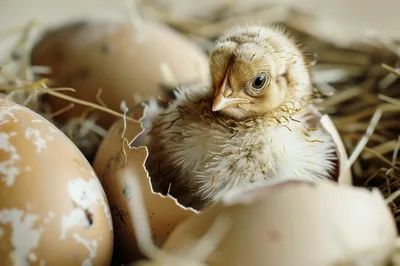 Newborn Chick Emerging From A Cracked Eggshell