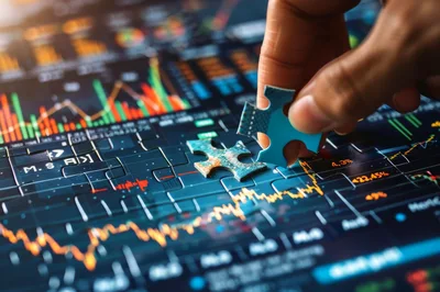 Hand Placing Puzzle Piece On Financial Market Data