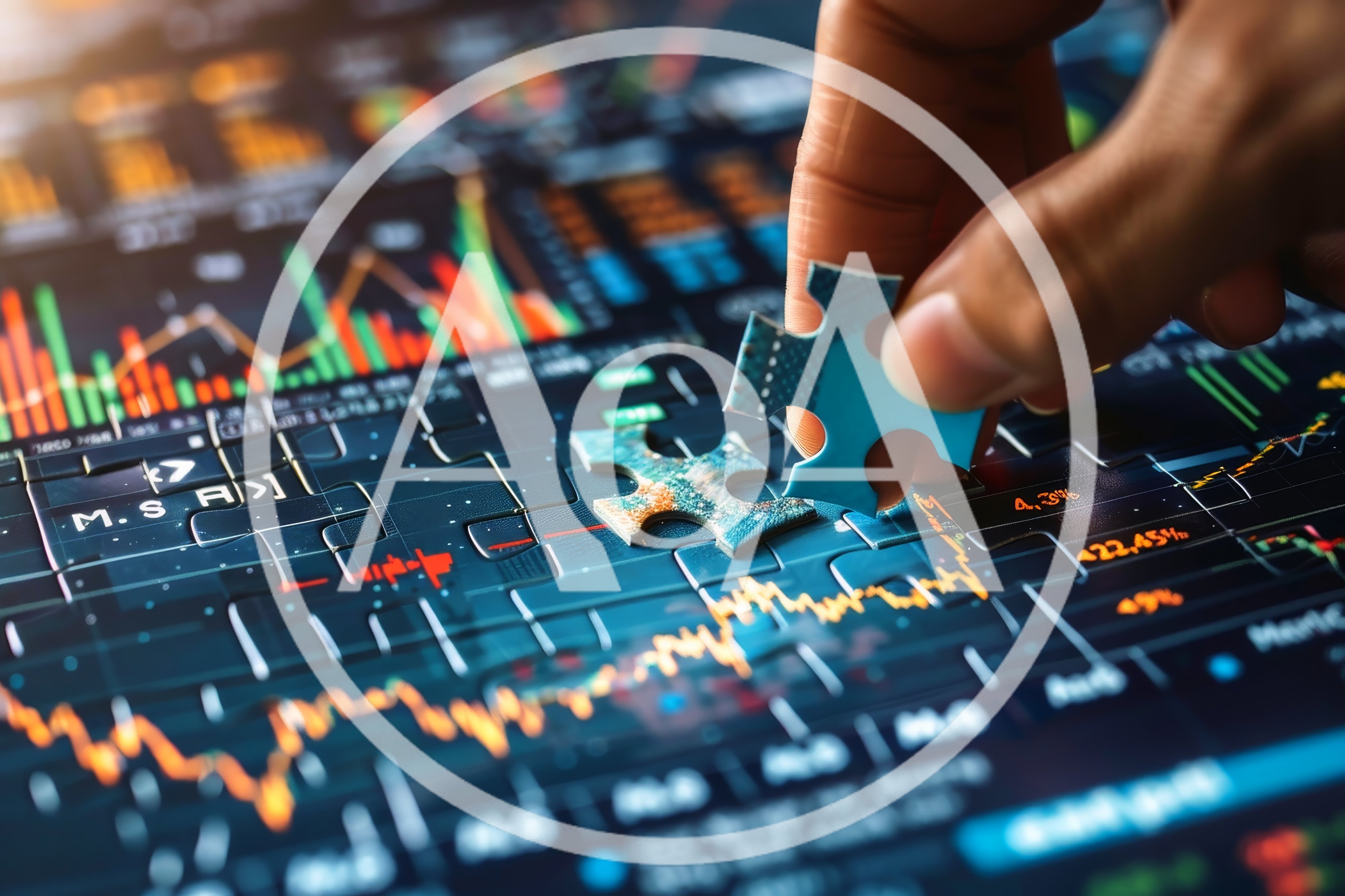 Hand Placing Puzzle Piece On Financial Market Data