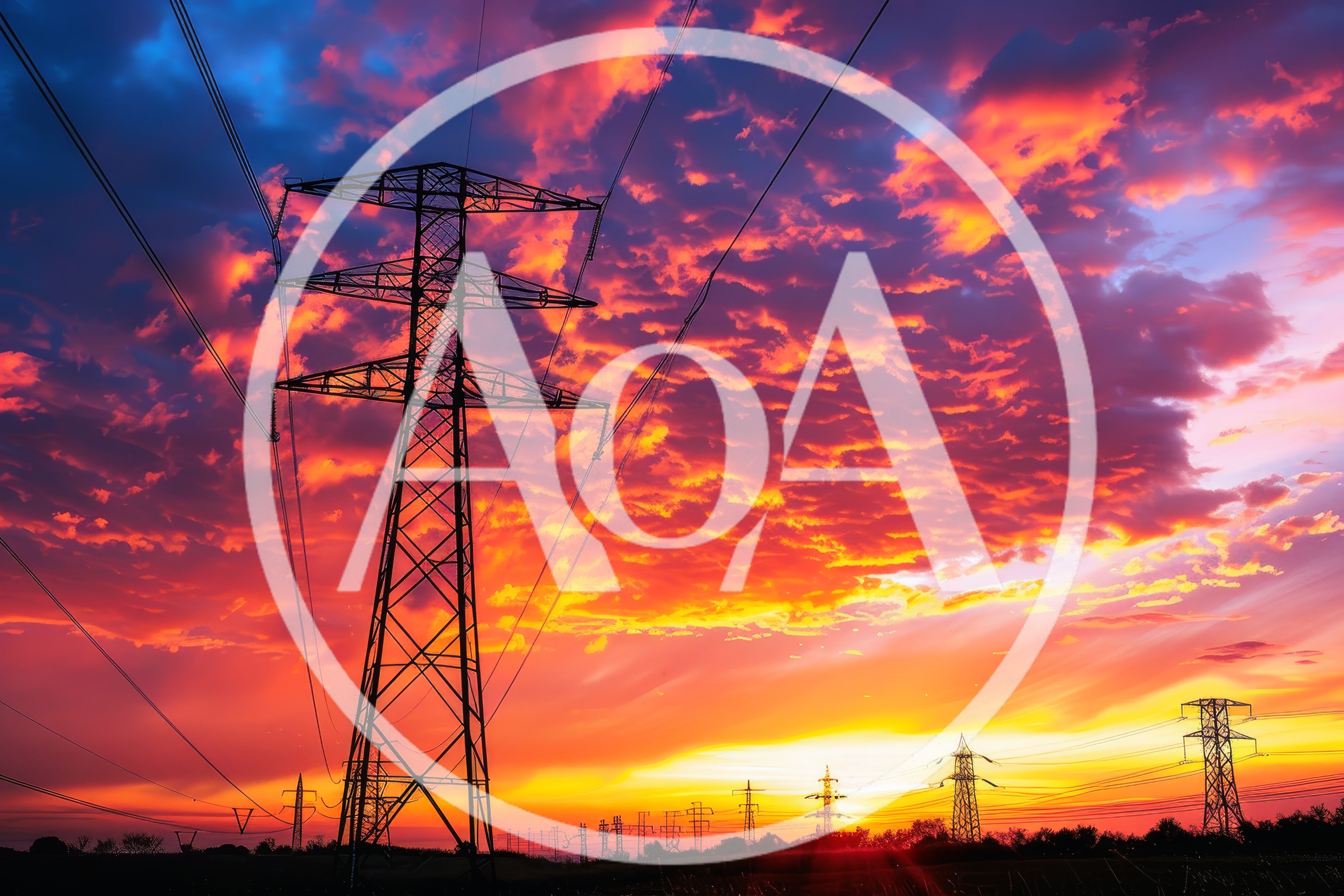 High Voltage Electricity Transmission Tower At Sunset
