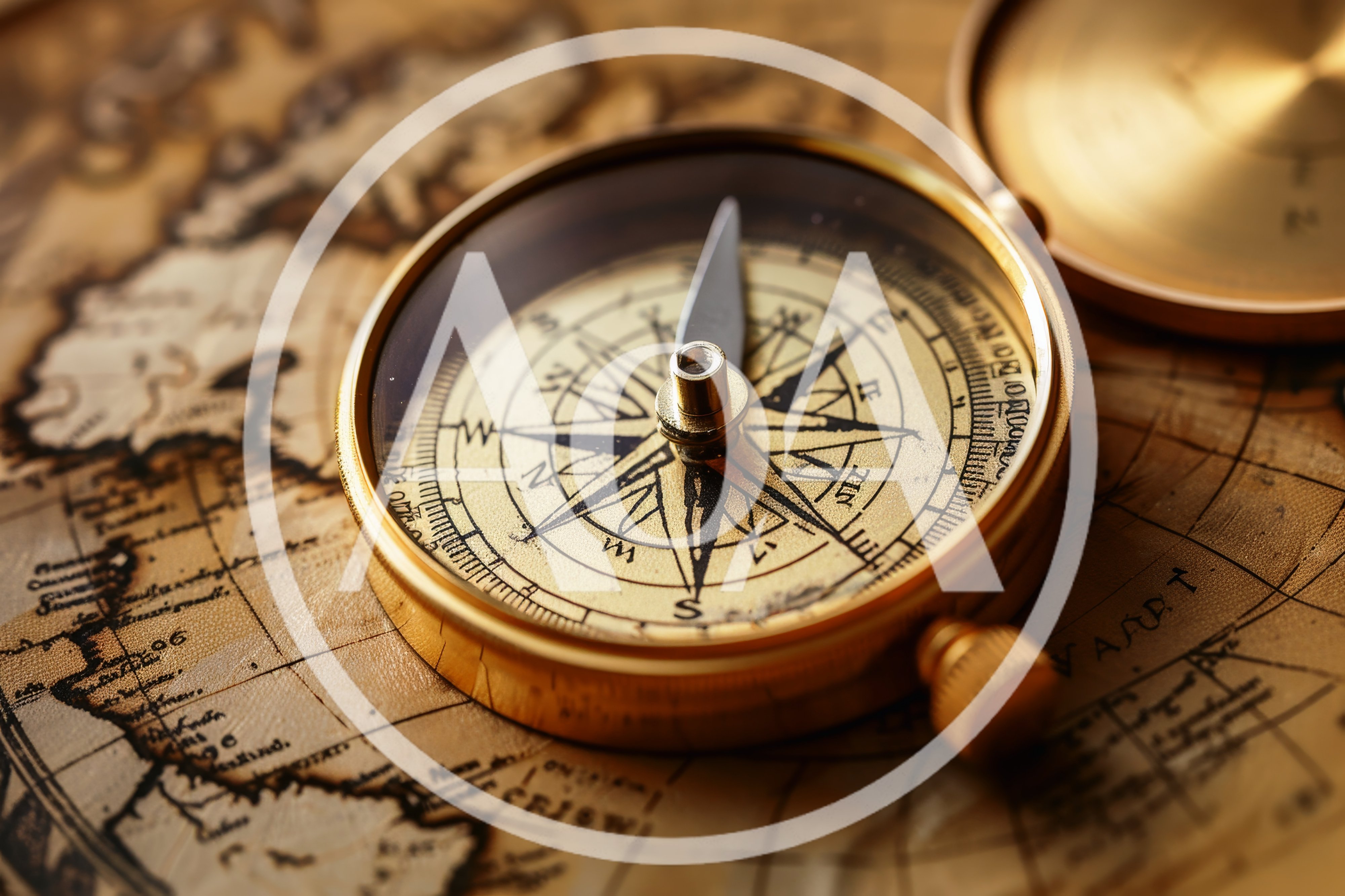 Vintage Brass Compass Resting On An Antique Map