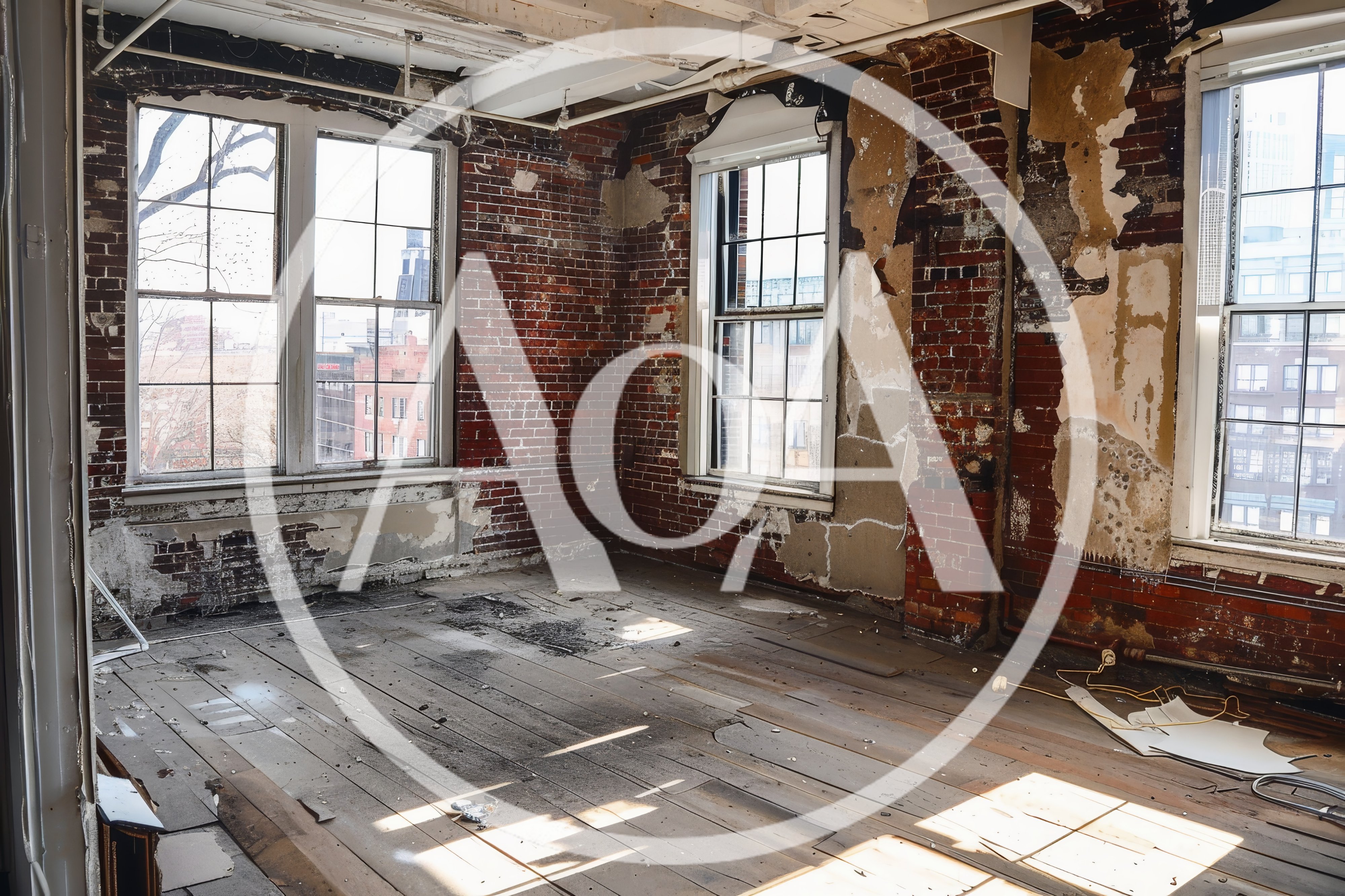 Abandoned Industrial Loft Interior With Exposed Brick Walls