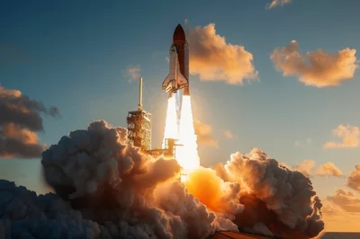 Space Shuttle Launching Into The Sky