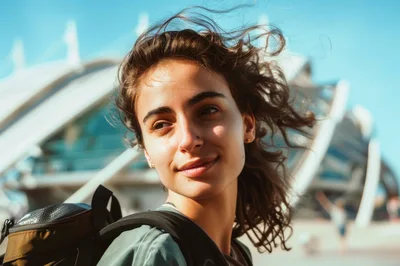 Young Woman With Backpack Looking Away Outdoors
