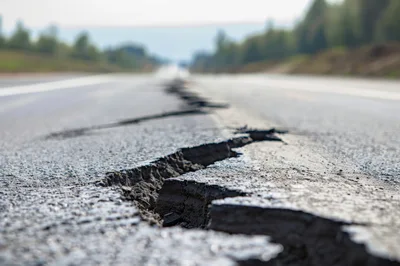 Deep Longitudinal Crack In Asphalt Road Surface