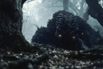 Dark Monstrous Creature Lurking In Misty Forest