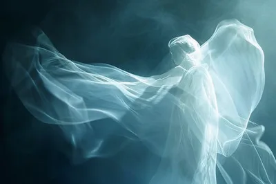 Ethereal Angelic Figure With Flowing Translucent Fabric