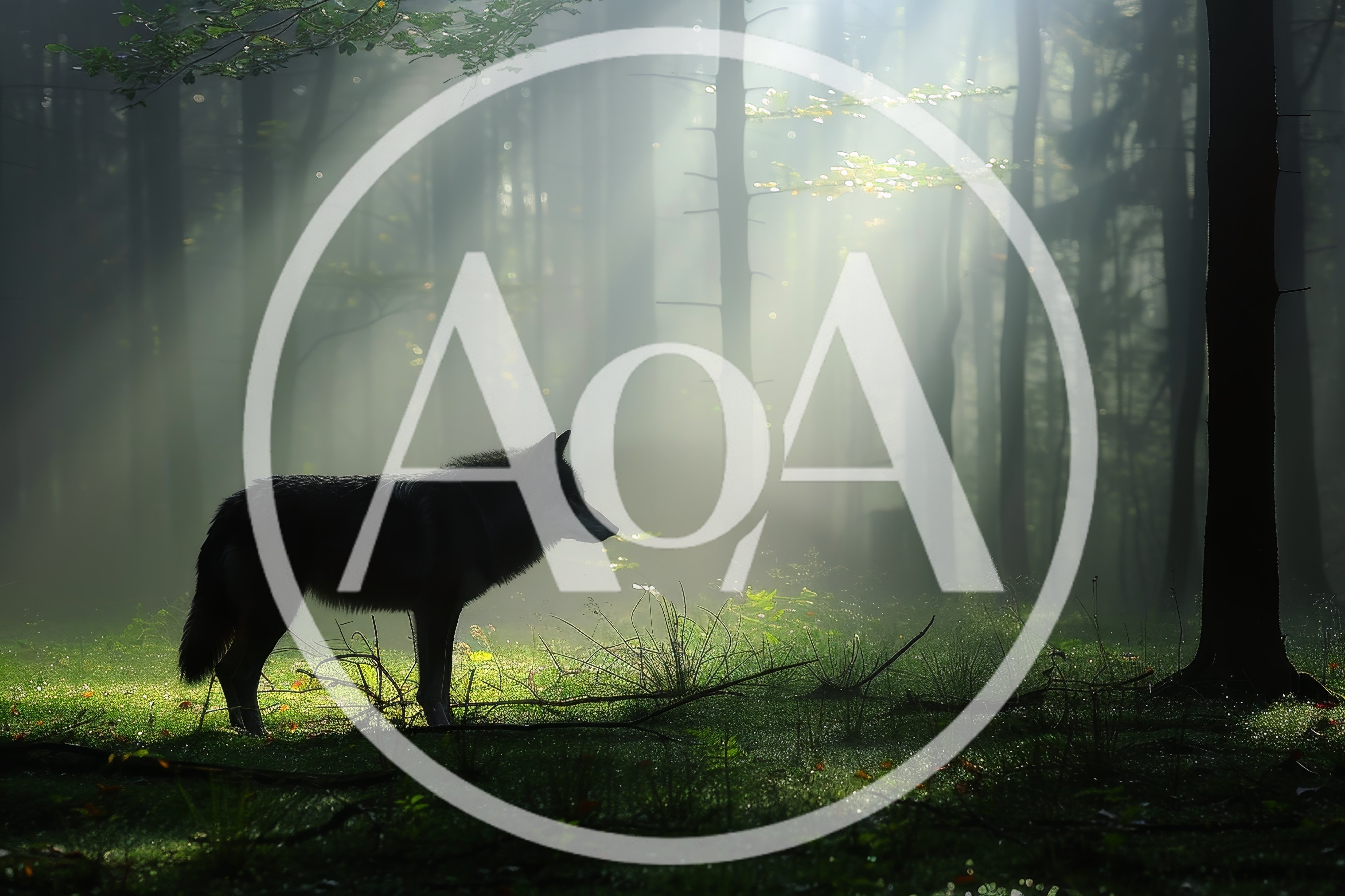Lone Wolf Standing in a Misty Forest