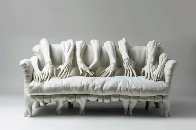 Surreal White Sofa With Human Arms And Hands