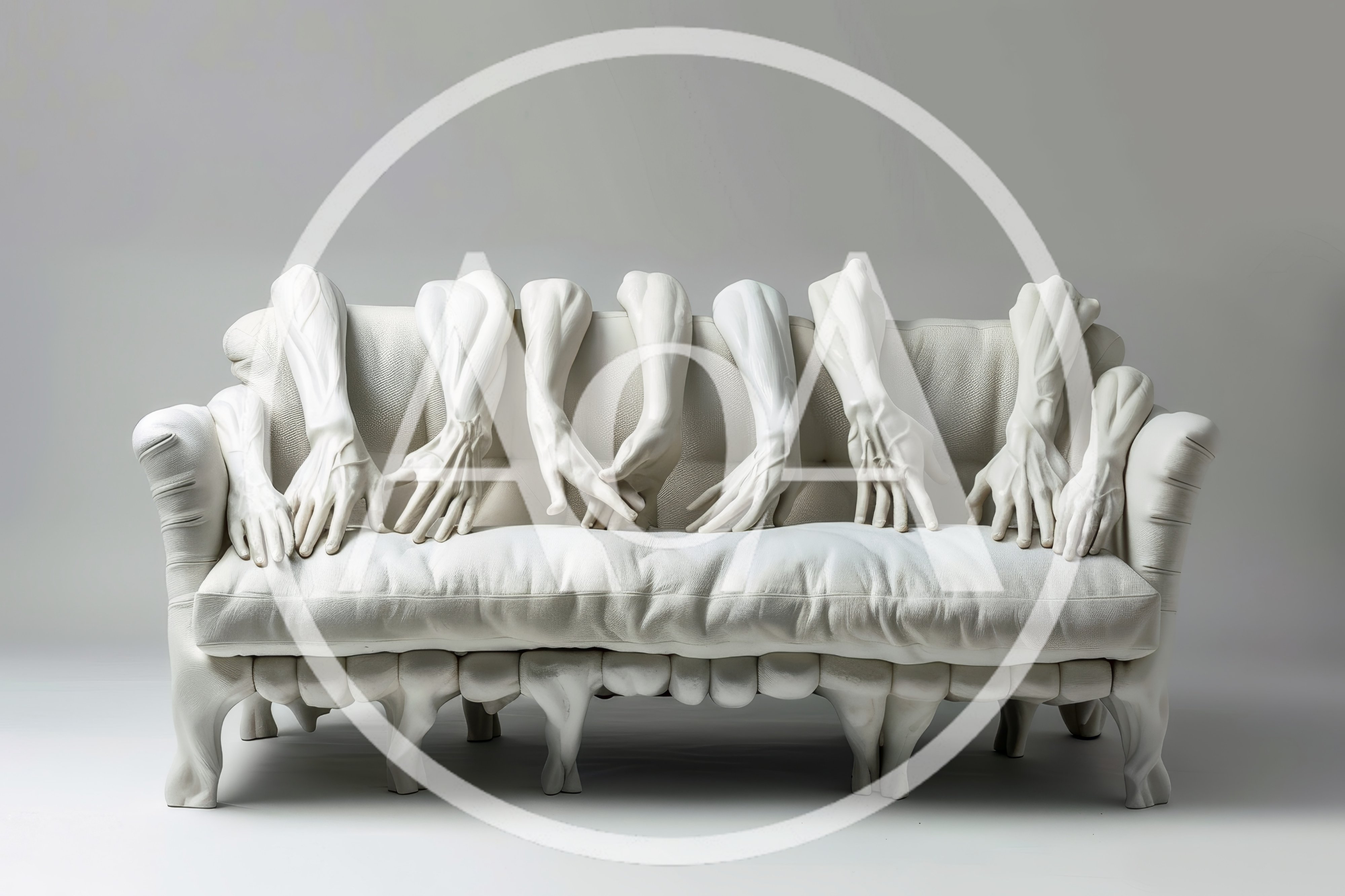 Surreal White Sofa With Human Arms And Hands