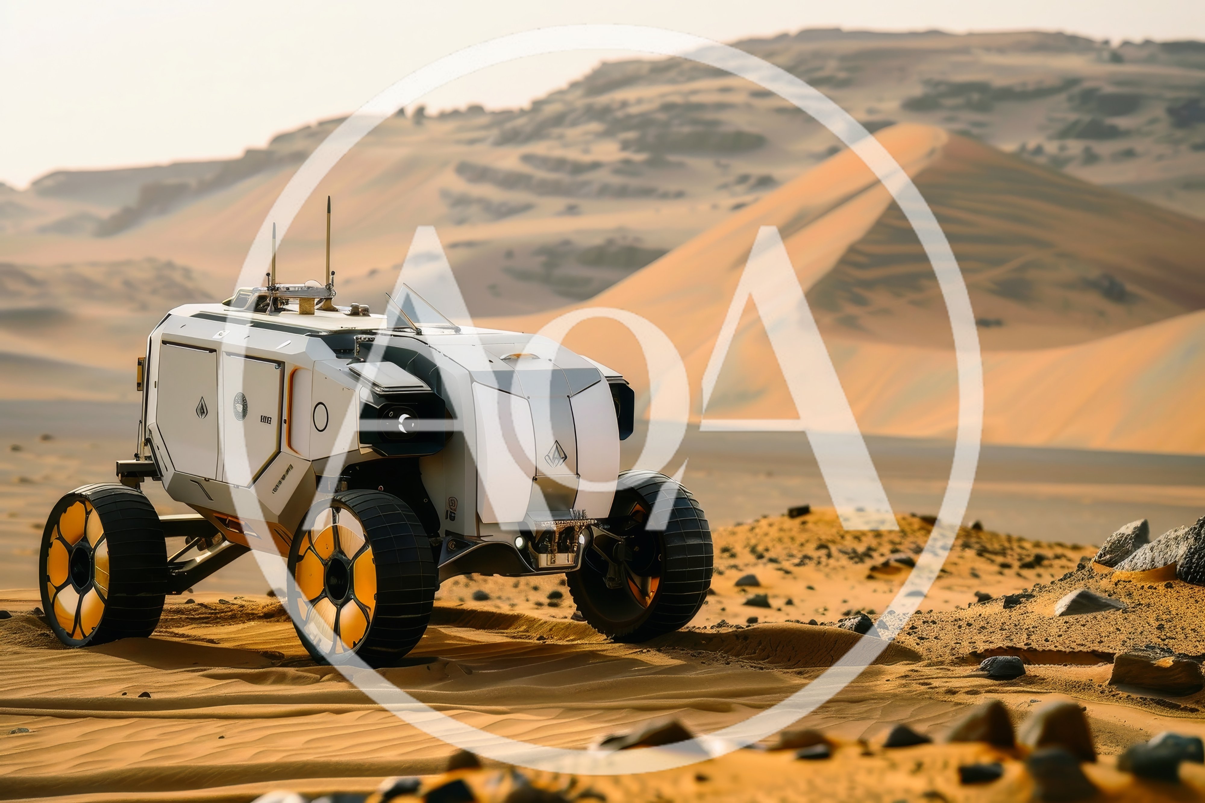 Futuristic Mars Rover Exploring Desert Landscape