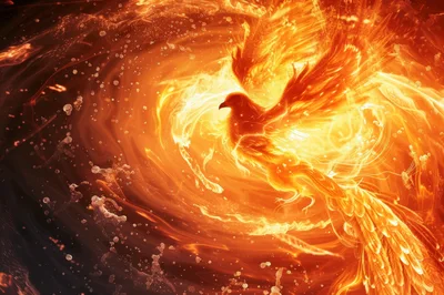 Majestic Phoenix Rising From Swirling Fire Vortex