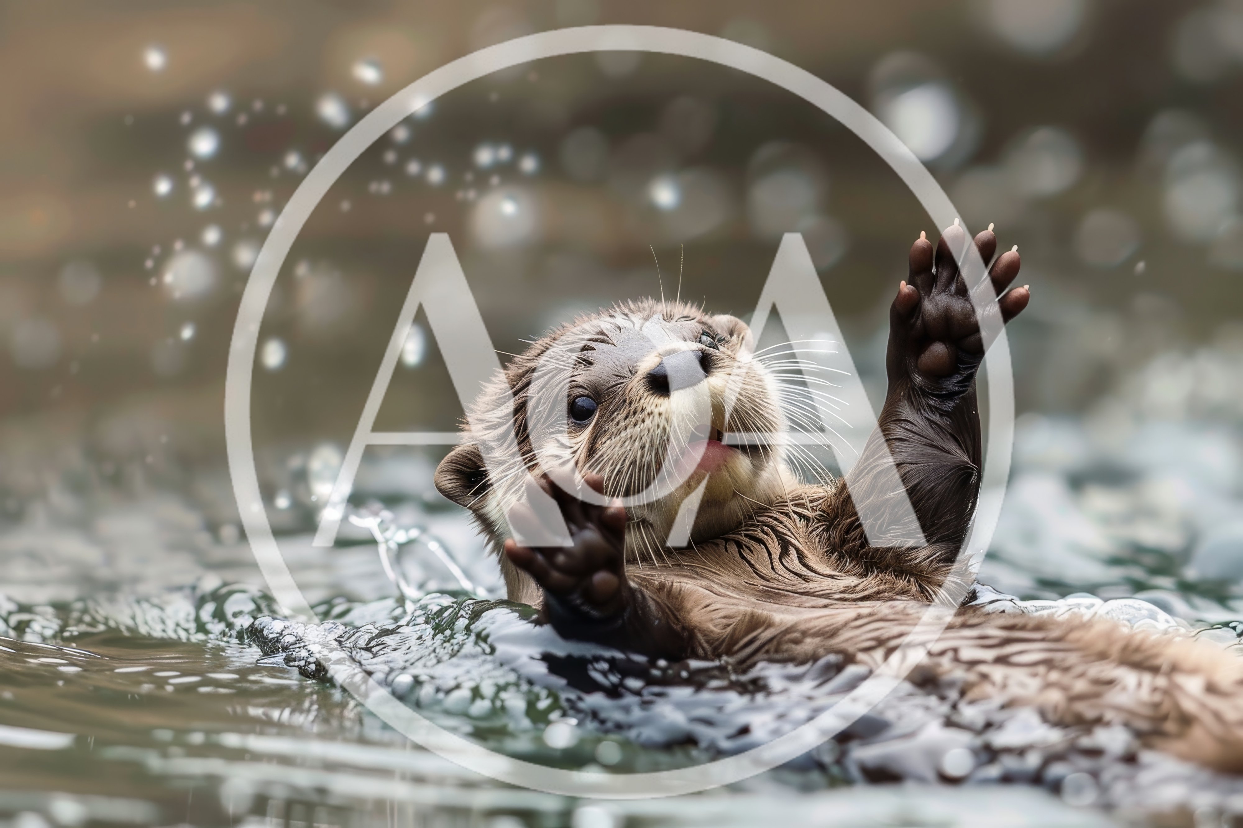 Cute Otter Swimming and Waving in Water