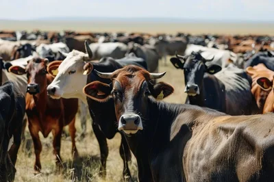 Herd Of Cattle Grazing In A Dry Pasture