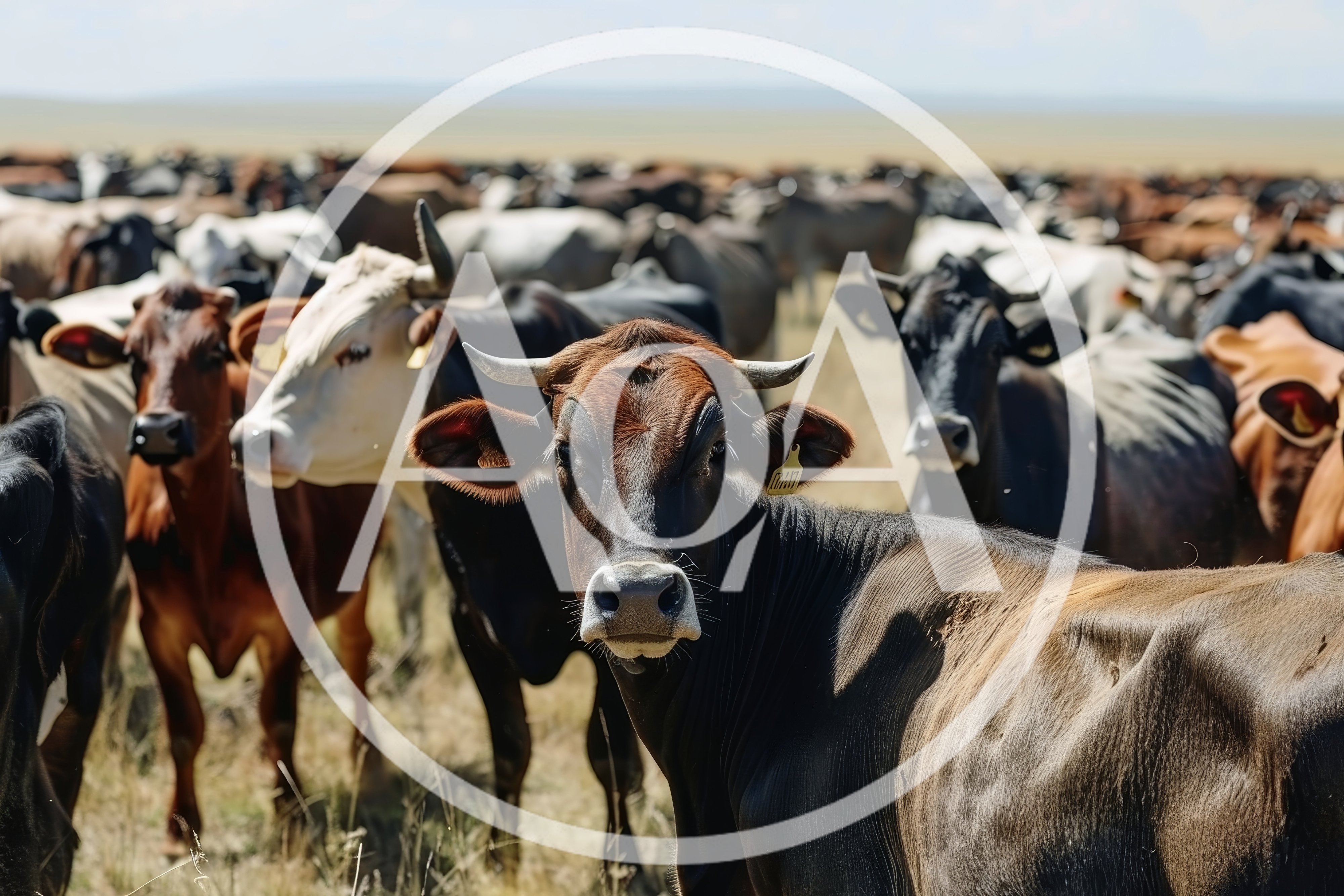 Herd Of Cattle Grazing In A Dry Pasture