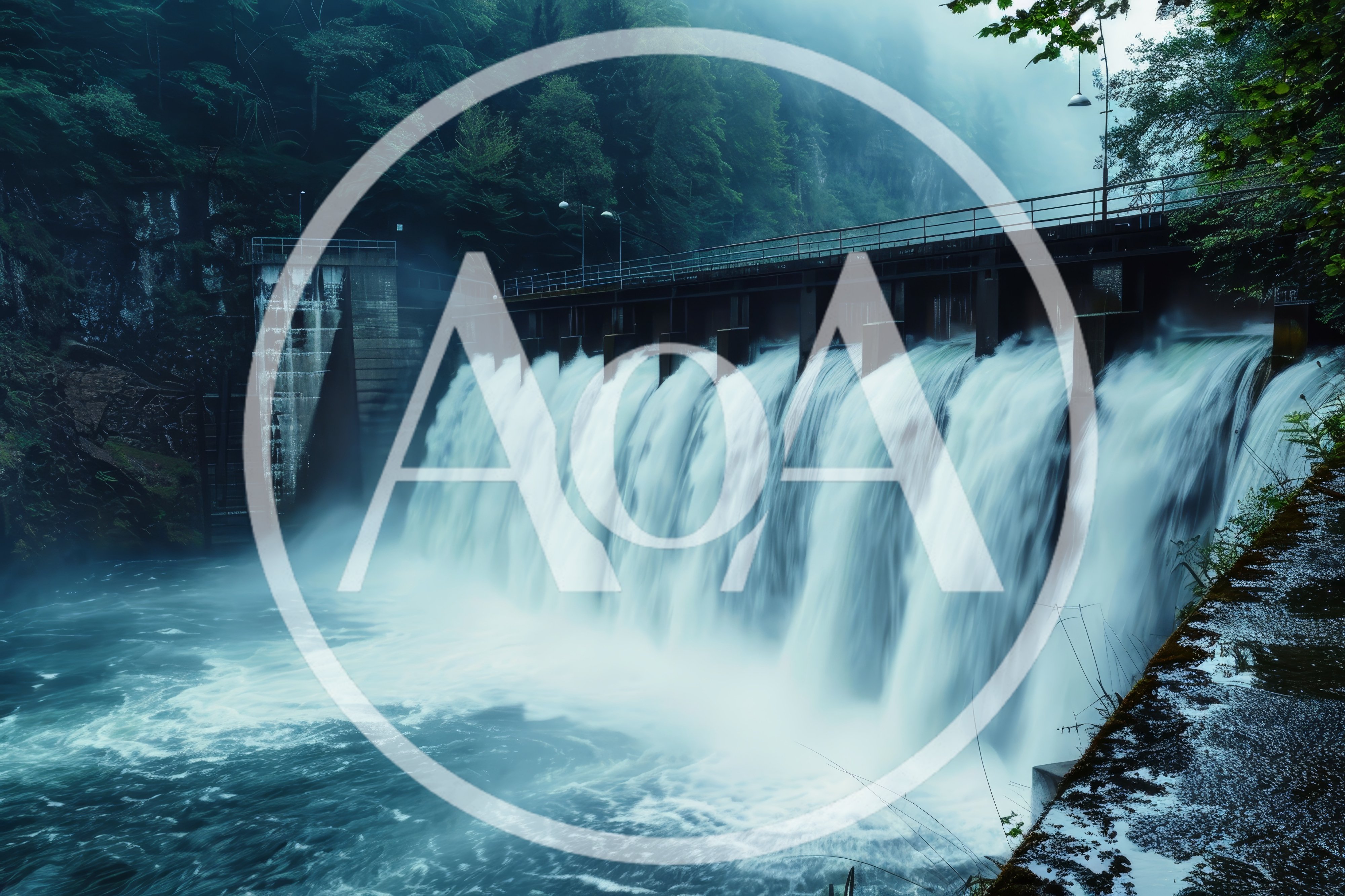Water Flowing Over A Concrete Dam In A Forest
