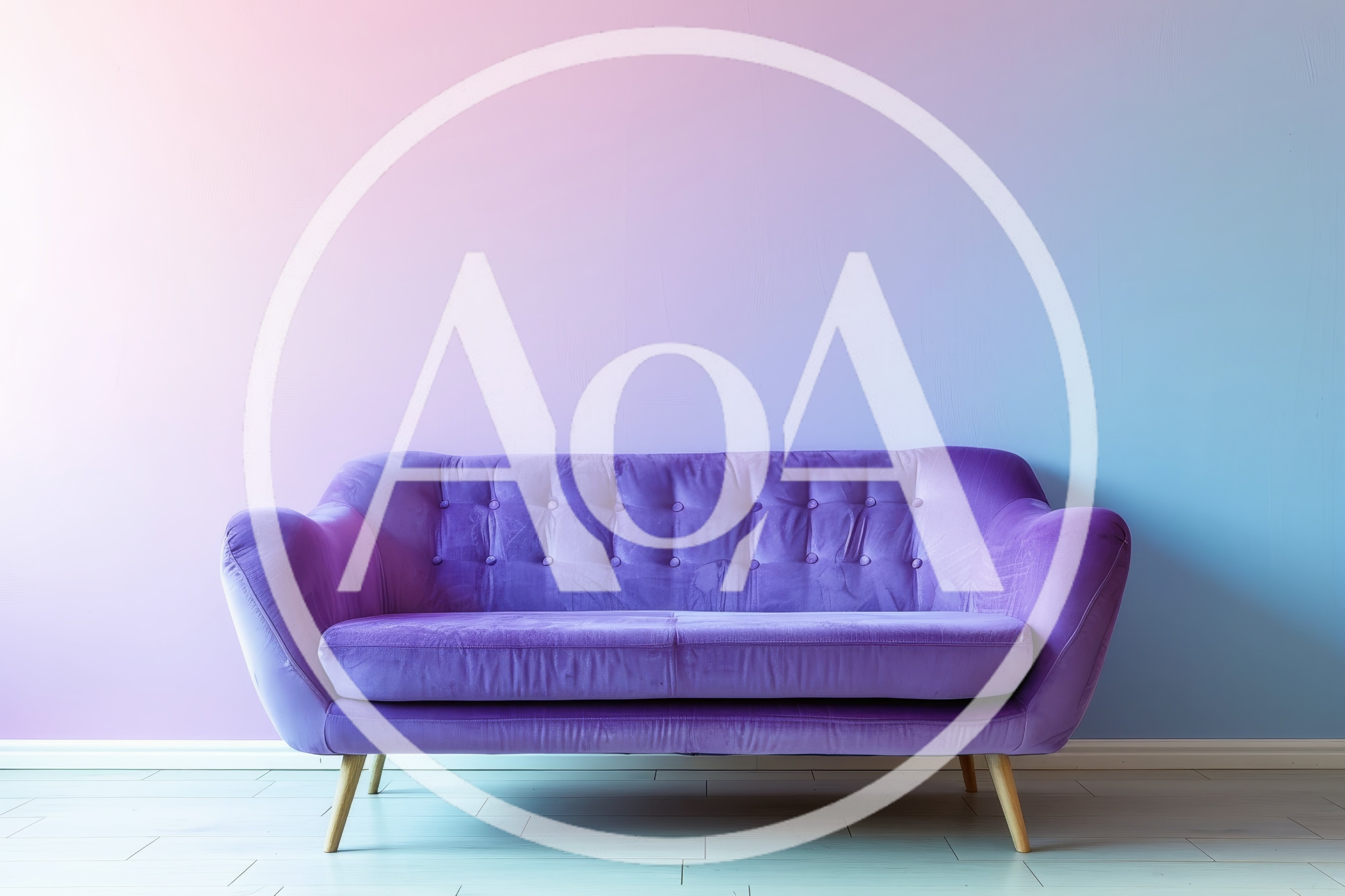 Purple Velvet Sofa Against A Gradient Wall