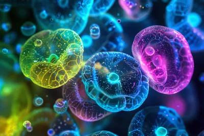 Bioluminescent Jellyfish Floating In Deep Ocean Waters