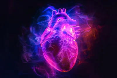 Glowing Neon Human Heart Anatomy Model
