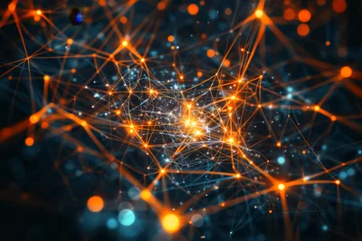 Abstract Digital Network Connections With Glowing Orange Nodes