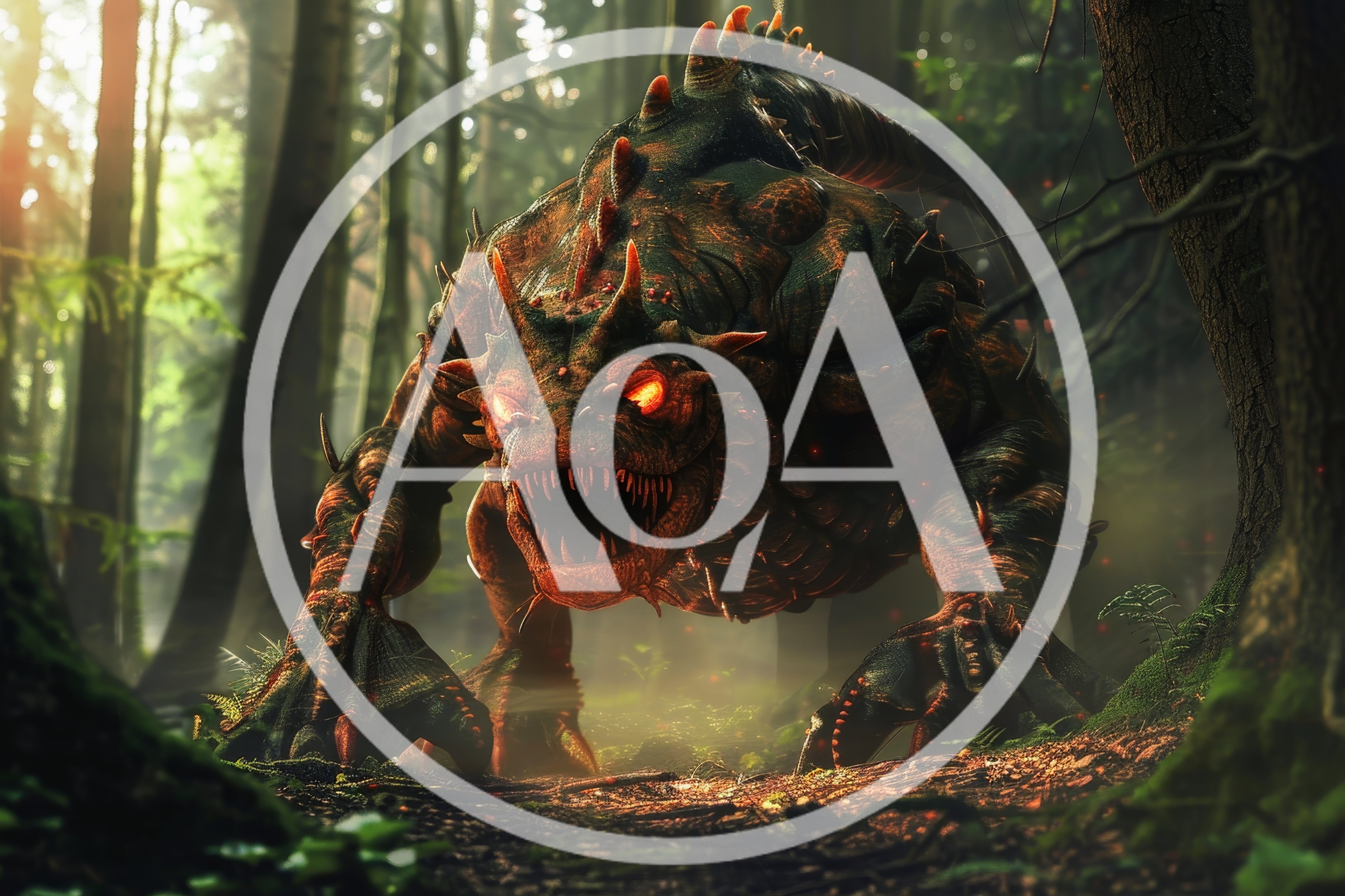 Fearsome Reptilian Monster Stalking Through A Misty Forest