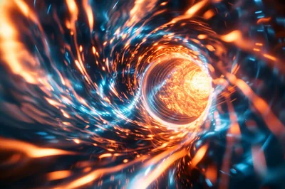 Abstract Wormhole Tunnel With Glowing Orange And Blue Light
