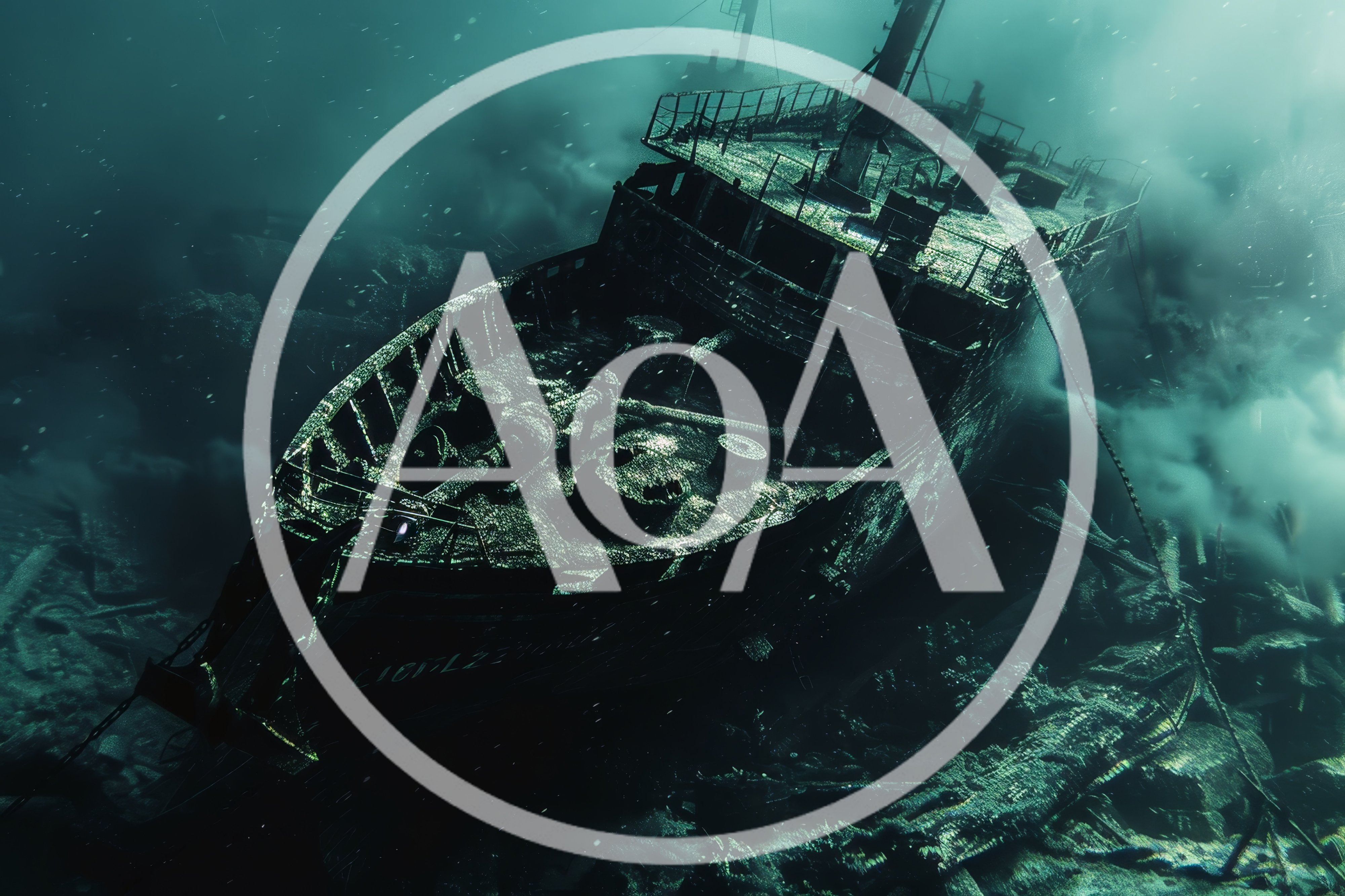 Sunken Shipwreck Resting On The Dark Ocean Floor