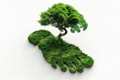 Conceptual Footprint Shaped Island With Growing Tree