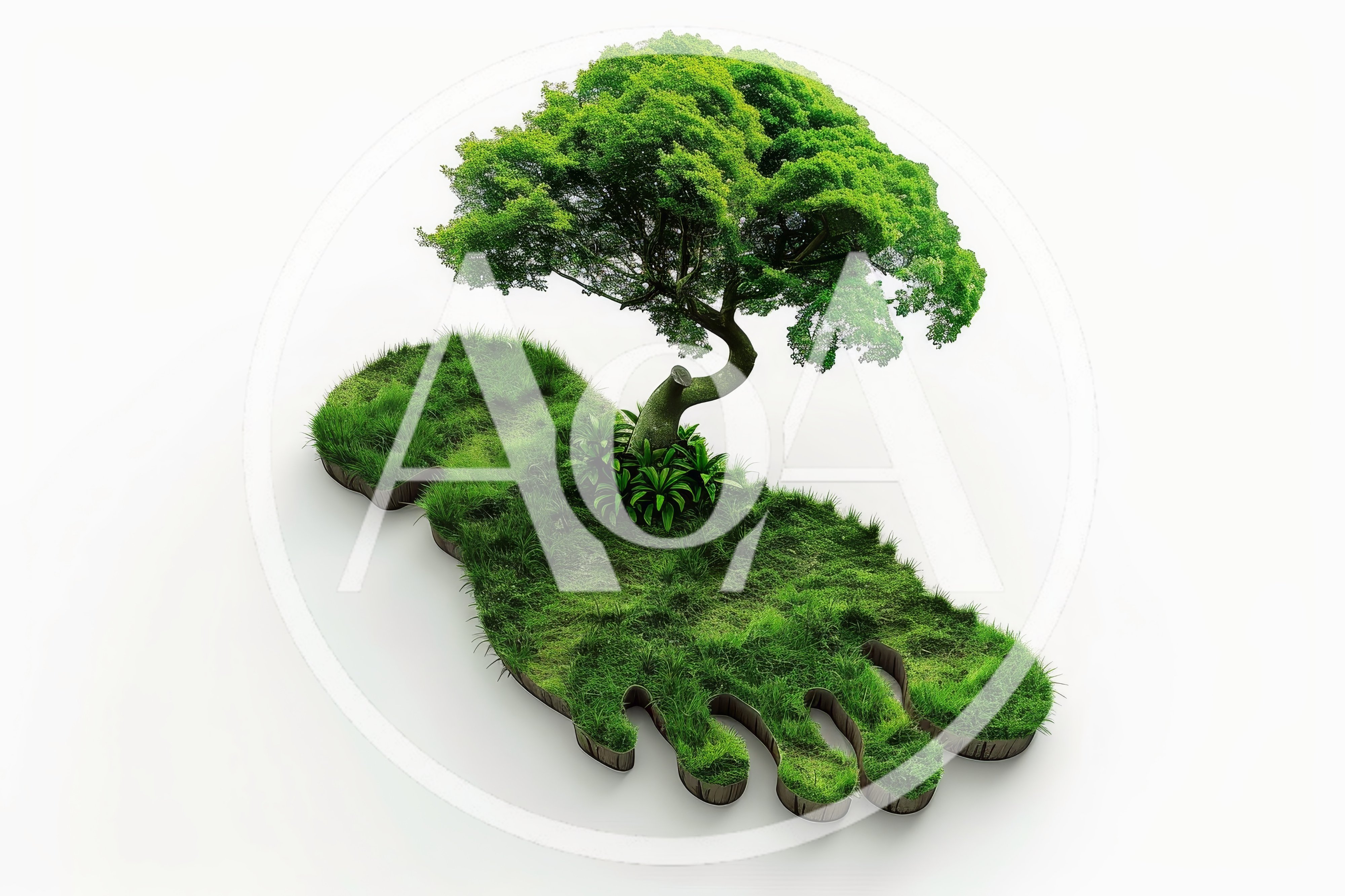 Conceptual Footprint Shaped Island With Growing Tree