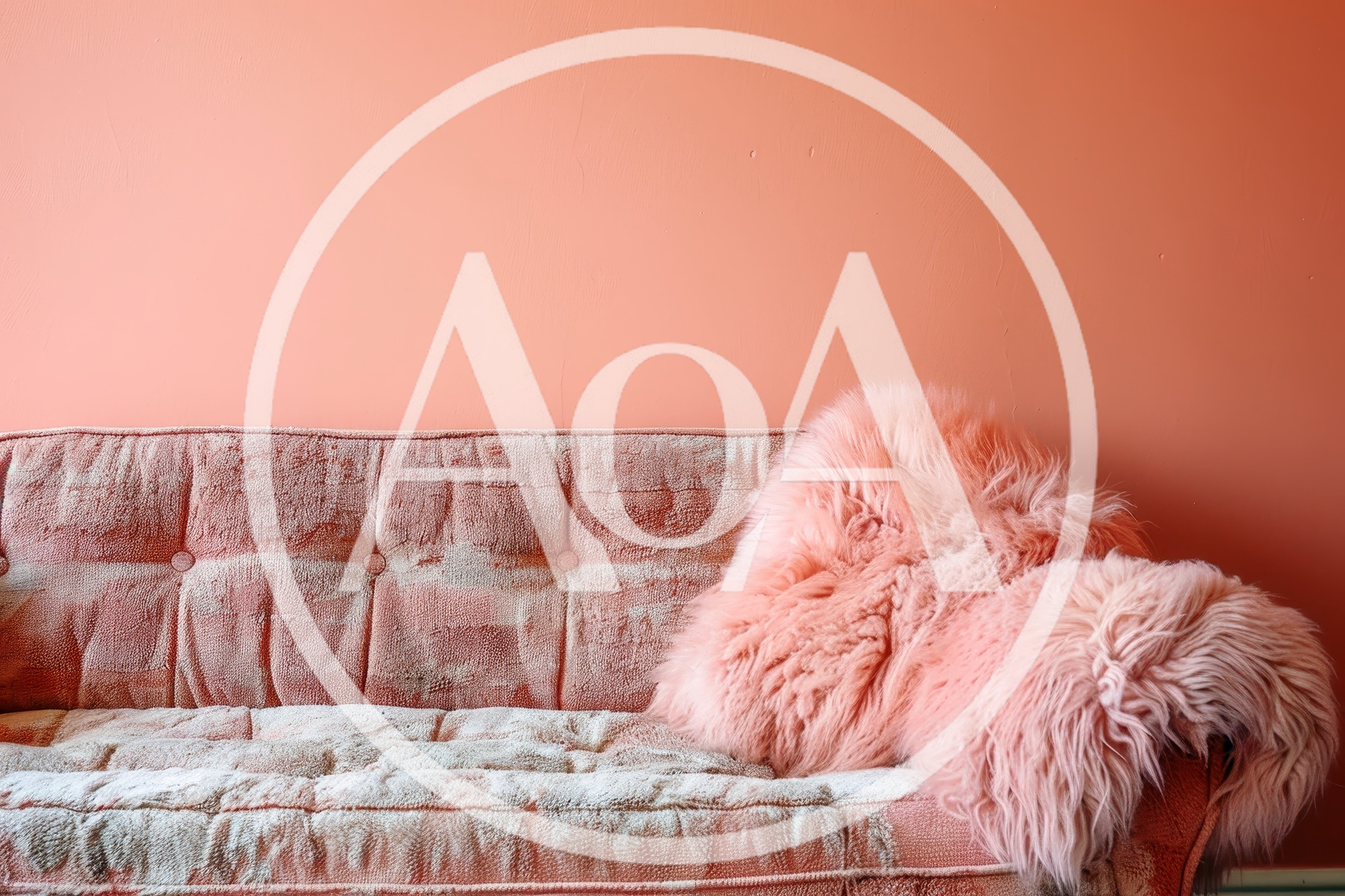 Pink Textured Sofa With Fluffy Throw Blanket