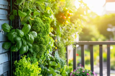 Vertical Herb Garden Growing On A Sunny Balcony