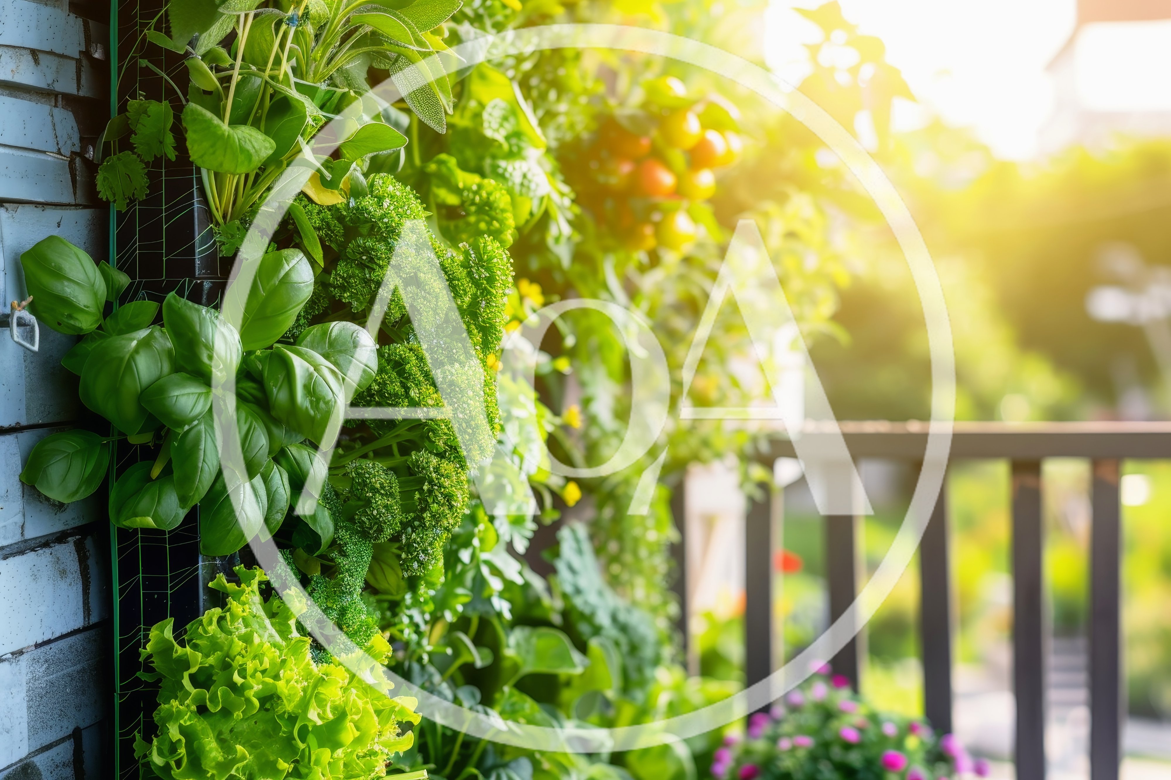 Vertical Herb Garden Growing On A Sunny Balcony