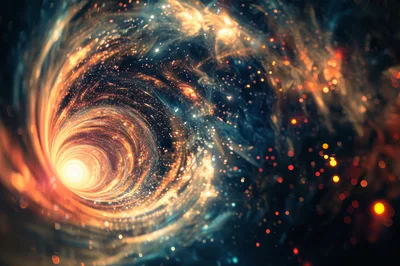 Abstract Cosmic Wormhole Tunnel With Glowing Particles