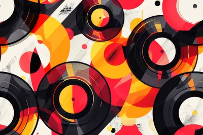 Abstract Vinyl Record Pattern With Geometric Shapes