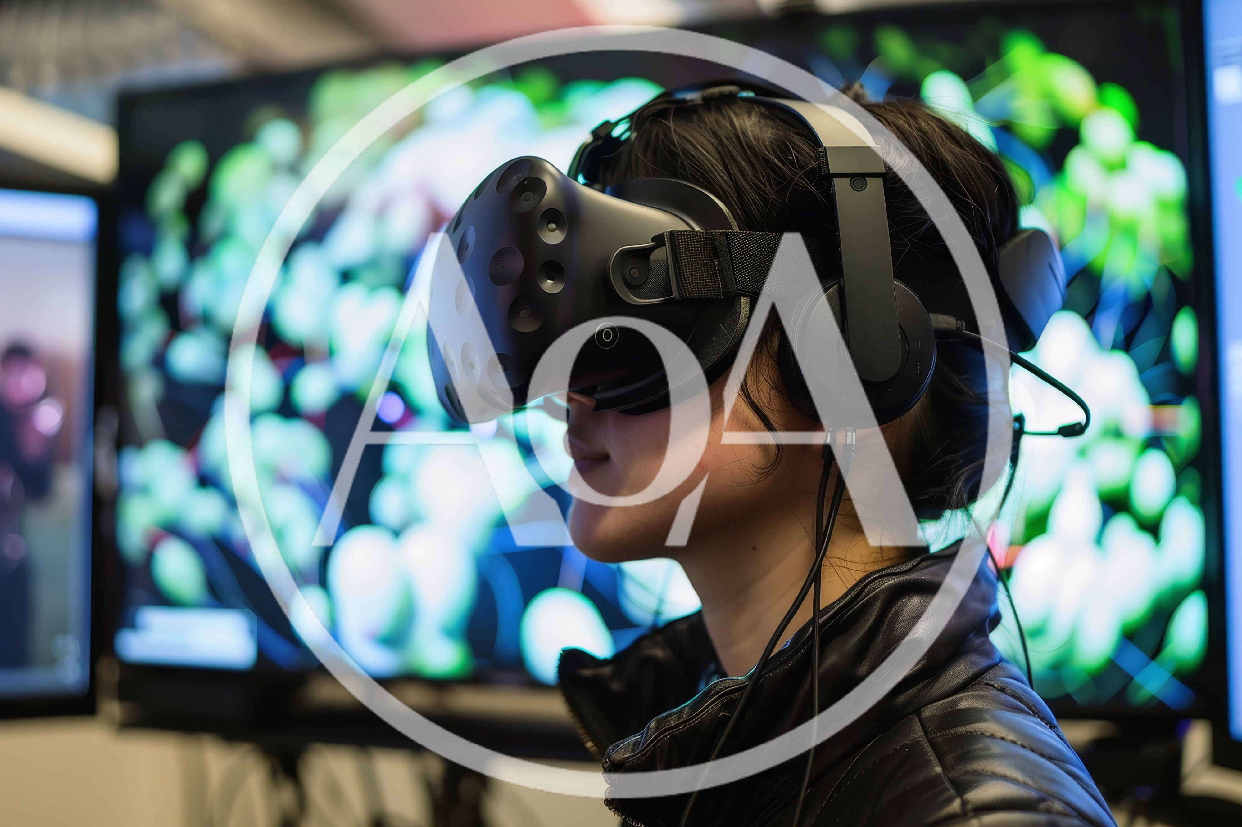 Young Woman Wearing Virtual Reality Headset In Laboratory