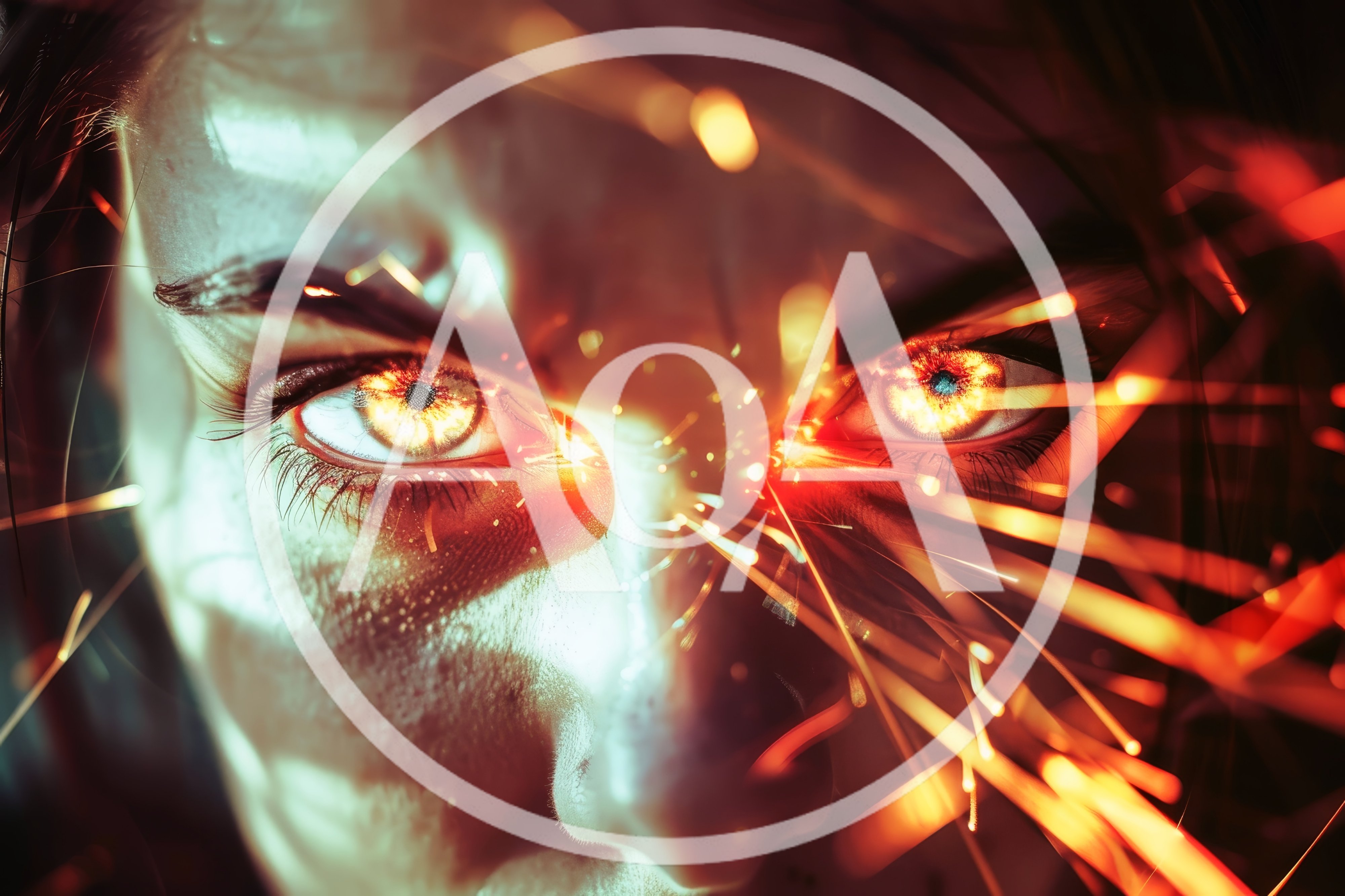 Close Up Of Intense Human Eyes With Glowing Sparks