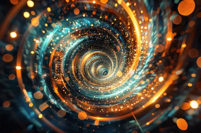 Abstract Digital Vortex With Glowing Golden Particles