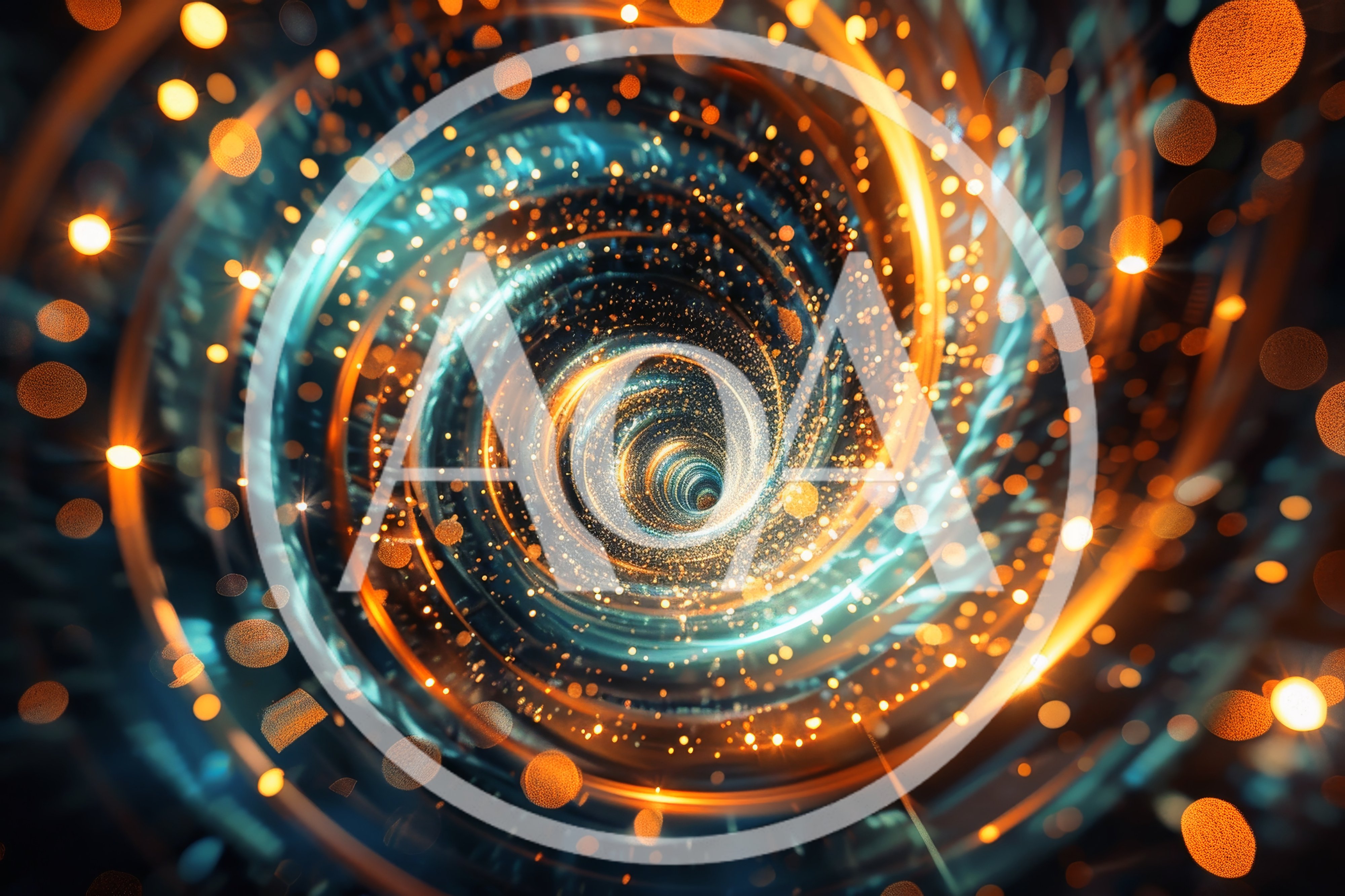 Abstract Digital Vortex With Glowing Golden Particles
