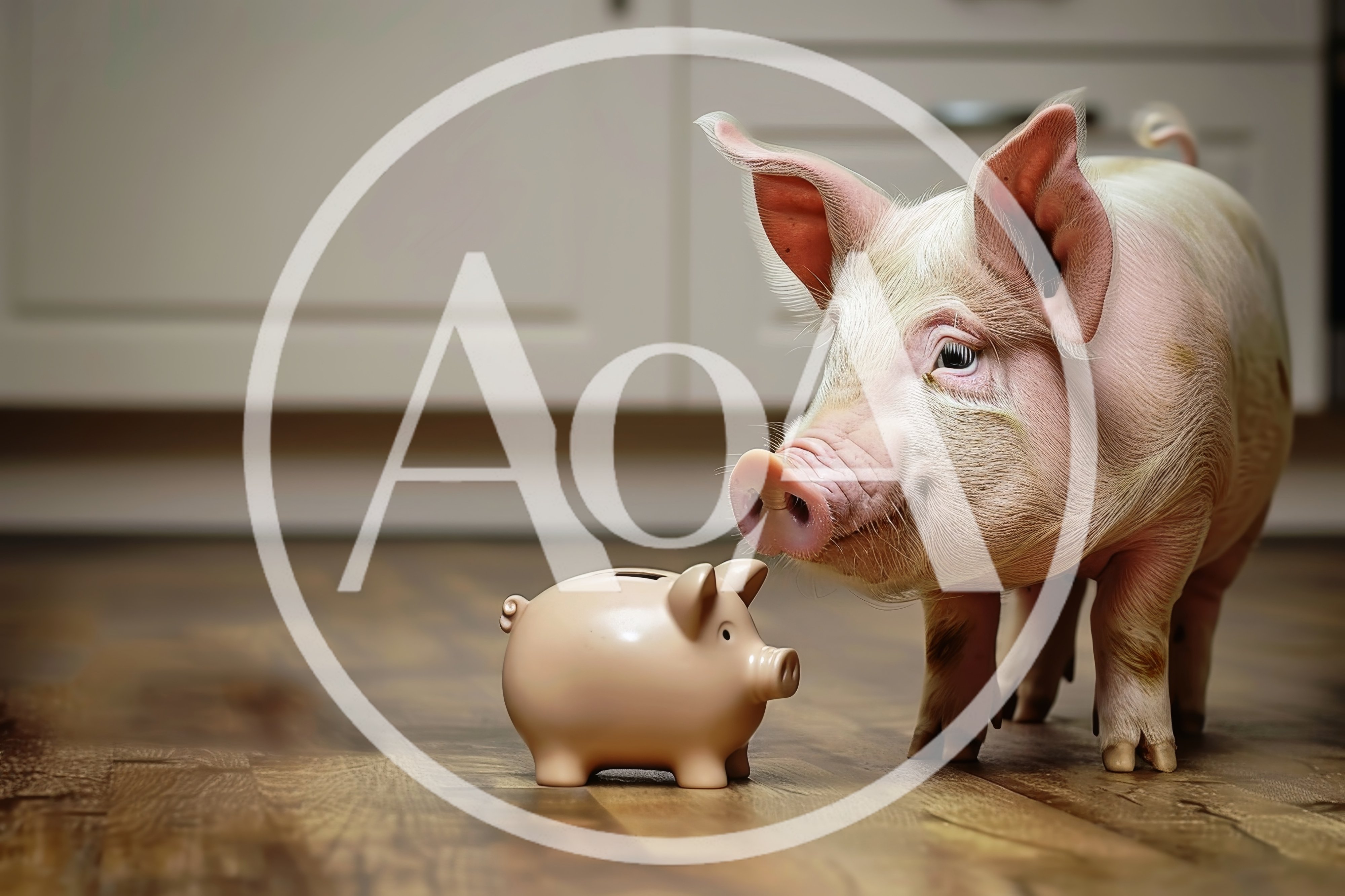 A Pig Standing Next To A Piggy Bank