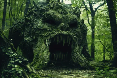 Terrifying Moss Covered Tree Monster In Dark Forest