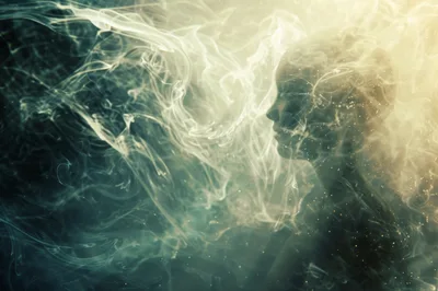 Ethereal Human Silhouette Formed From Swirling Smoke