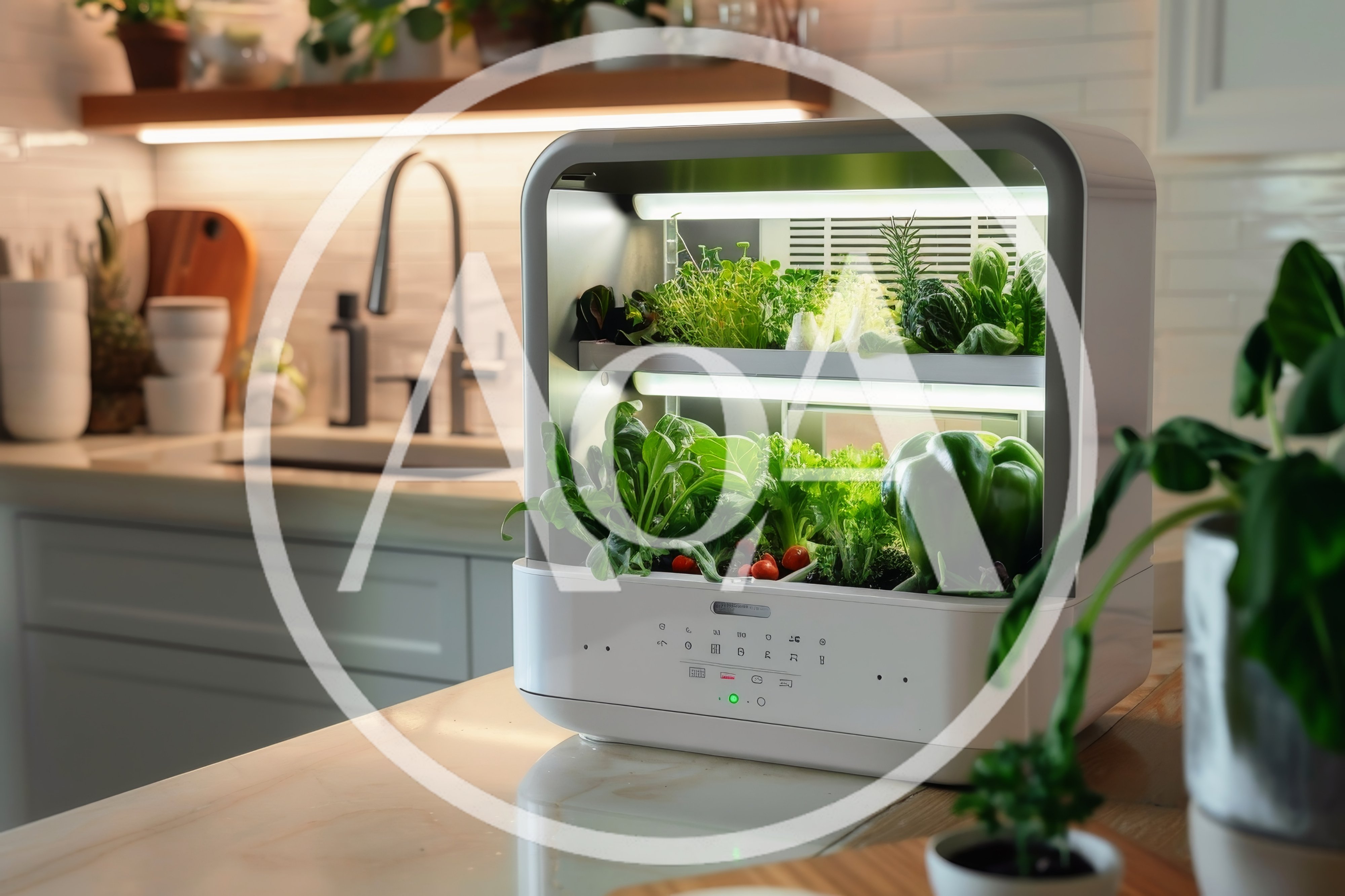 Modern Indoor Hydroponic Garden System On Kitchen Counter