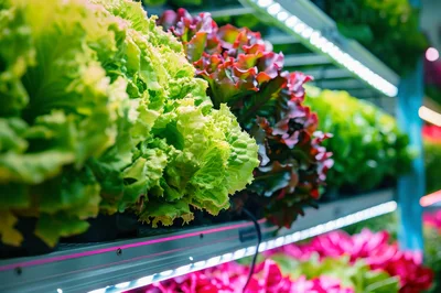 Hydroponic Lettuce Growing In Vertical Indoor Farm