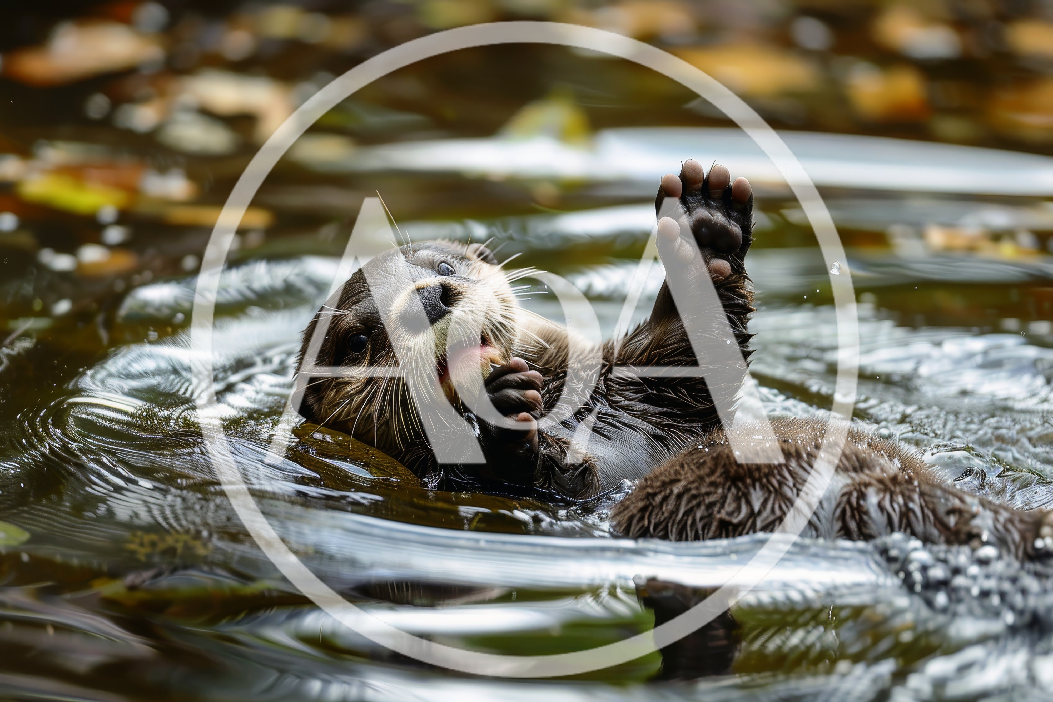 Cute River Otter Swimming And Waving In Water