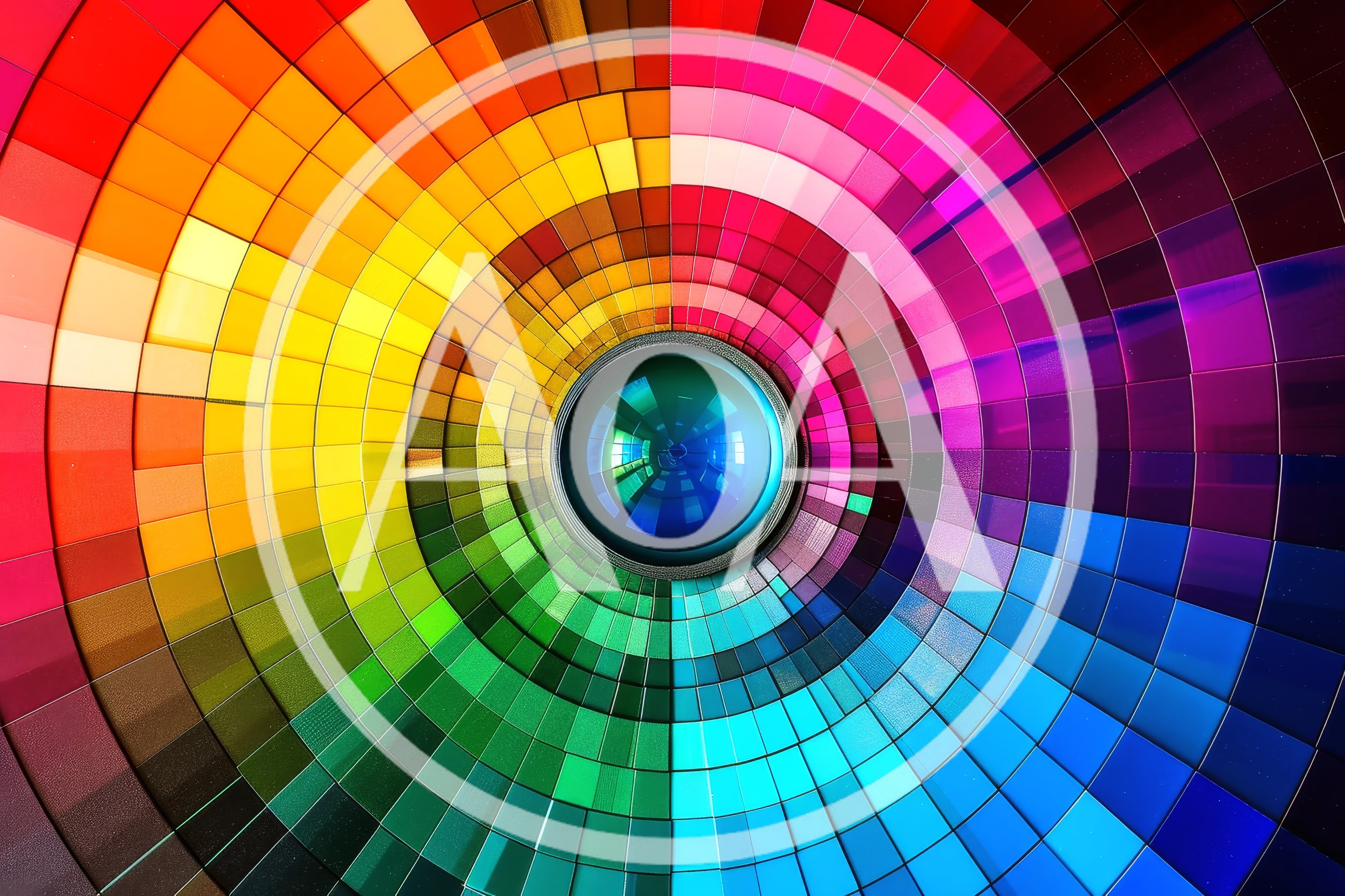 Camera Lens Surrounded By A Vibrant Color Wheel
