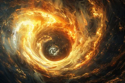 Cosmic Swirl Of Glowing Golden Nebula Clouds