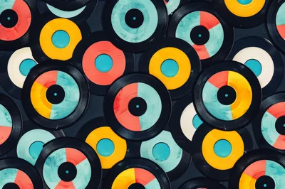 Top Down View Of Colorful Vinyl Records