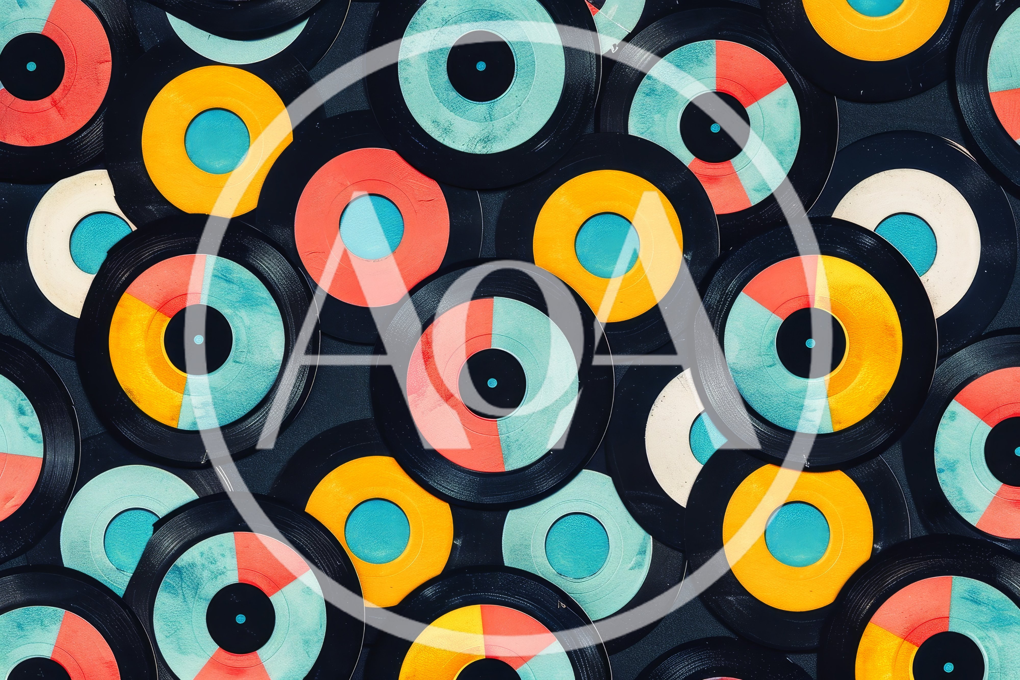 Top Down View Of Colorful Vinyl Records