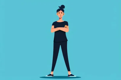 Illustration Of A Determined Woman Standing With Crossed Arms